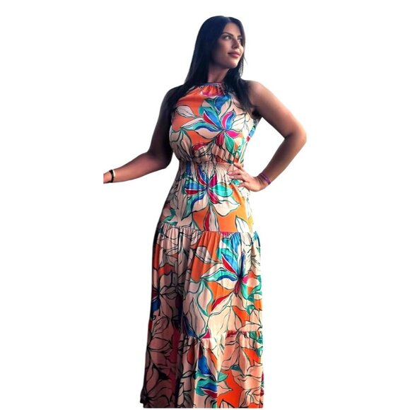Tahari ASL Maxi Sleeveless Floral Sundress Dress Women Size Small Boho Resortwea - Picture 1 of 8